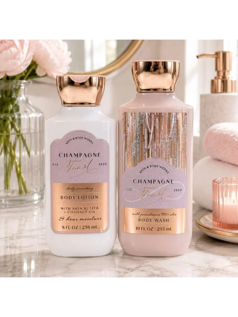 Bath & Body Works CHAMPAGNE TOAST Body Wash 10 oz & Lotion 8 oz Set BBW - NEW